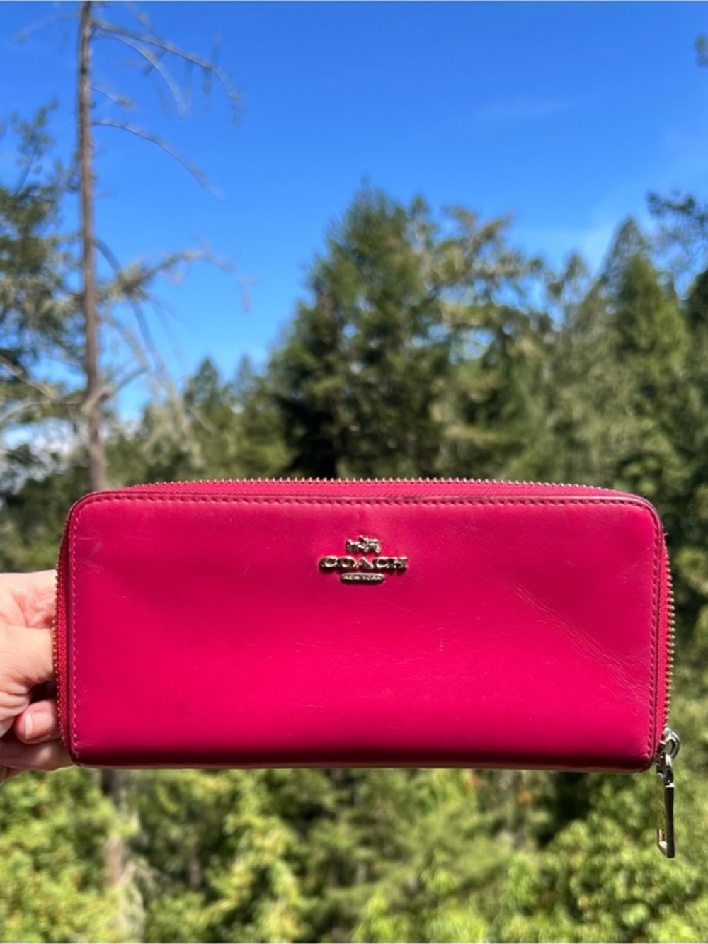 COACH Long Zip-Around Wallet Pink Smooth Leather Silver Hardware AUTHENTIC